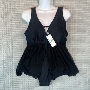 NWT Beach Sissi Fly Away Draped Black Swimsuit Size XL